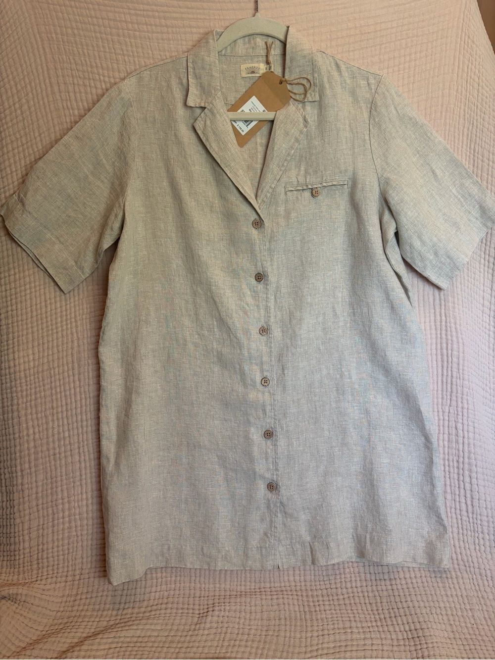 Faherty Paradise Point 100% Linen Dress Flax Short Sleeve NWT S